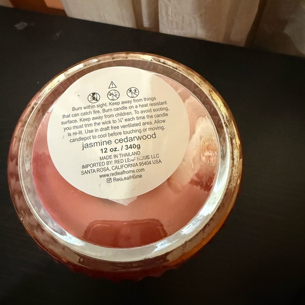 Red Leaf Home Pink Glass Candle Poured in Thailand - Picture 5 of 7